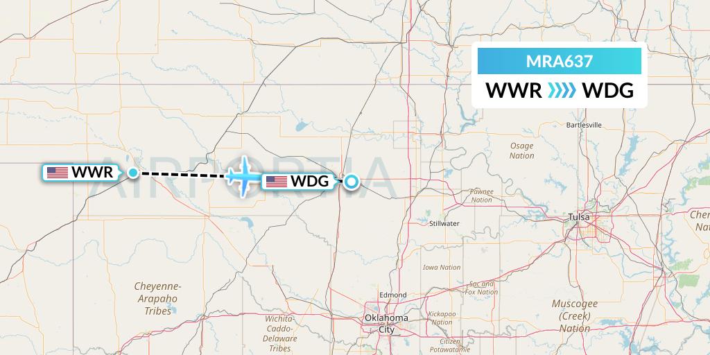 MRA637 Martinaire Flight Map: Woodward to Enid