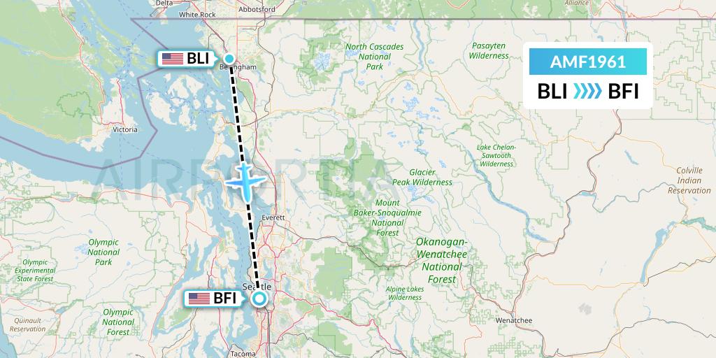 AMF1961 Ameriflight Flight Map: Bellingham to Seattle