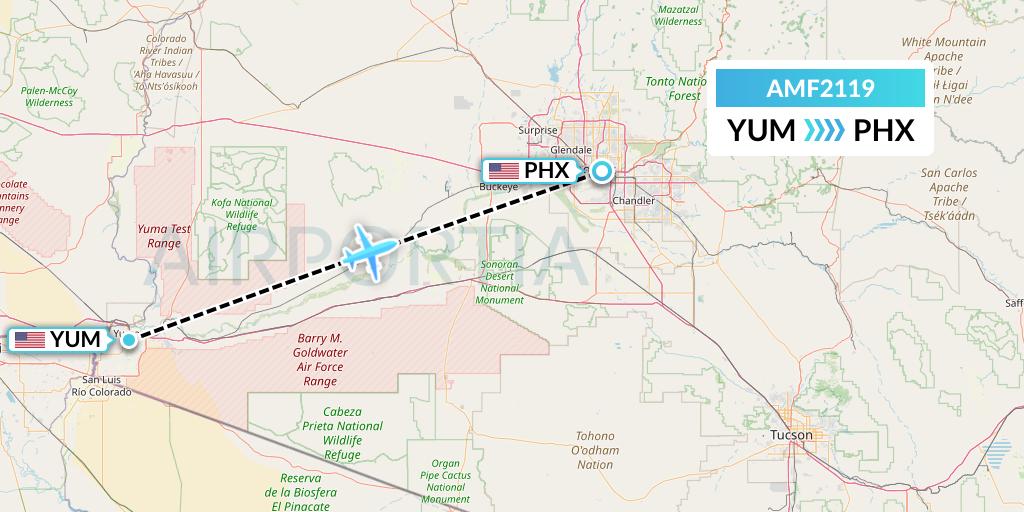 AMF2119 Ameriflight Flight Map: Yuma to Phoenix