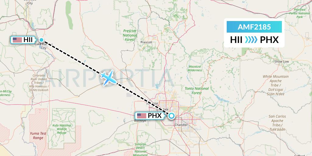 AMF2185 Ameriflight Flight Map: Lake Havasu City to Phoenix