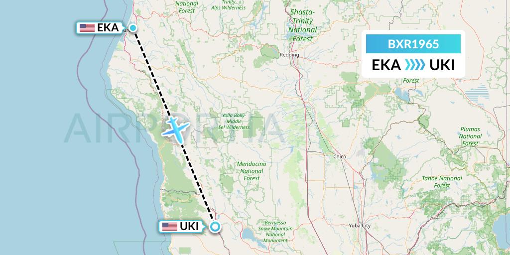 BXR1965 Redding Aero Enterprises Flight Map: Eureka to Ukiah