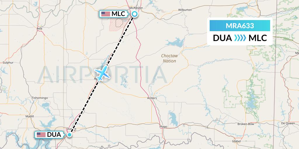 MRA633 Martinaire Flight Map: Durant to Mc Alester