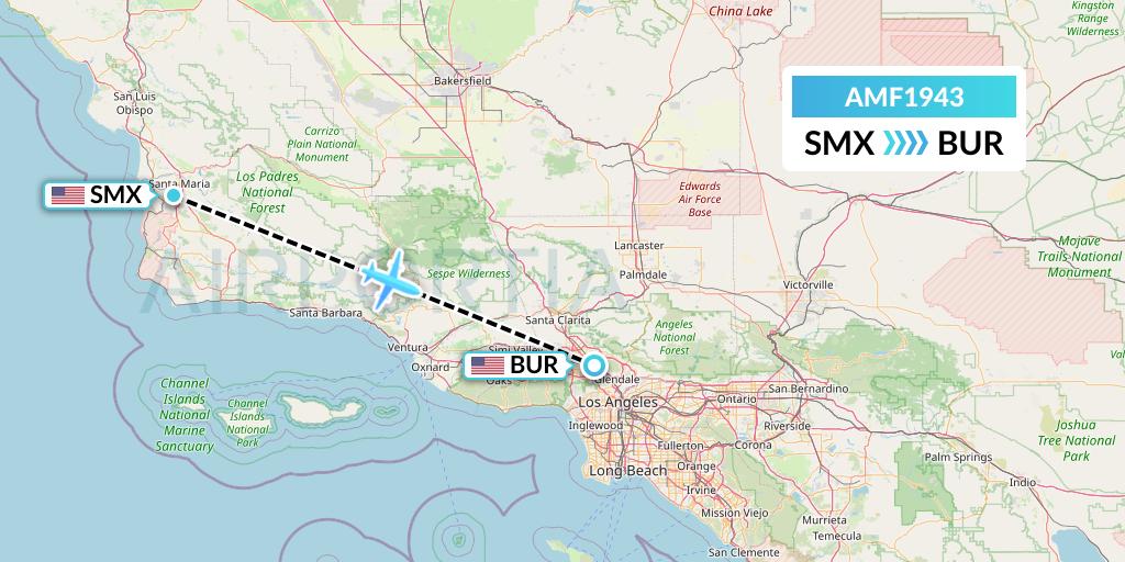 AMF1943 Ameriflight Flight Map: Santa Maria to Burbank