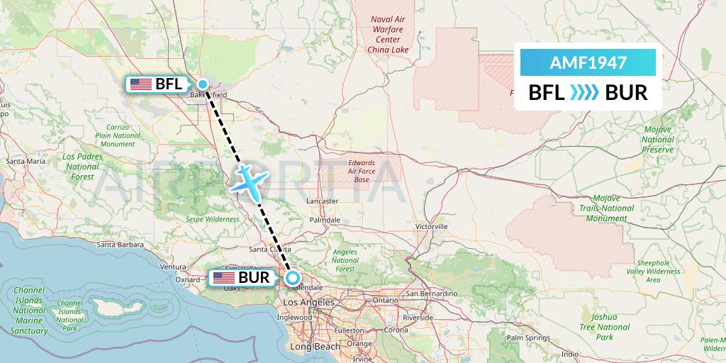 AMF1947 Ameriflight Flight Map: Bakersfield to Burbank