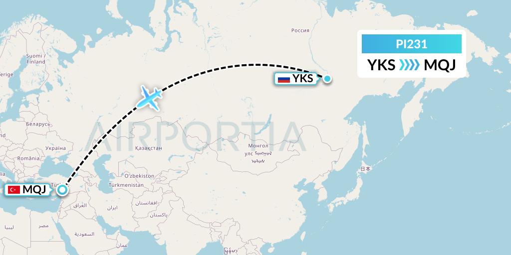 PI231 Polar Airlines Flight Map: Yakutsk to Balikesir
