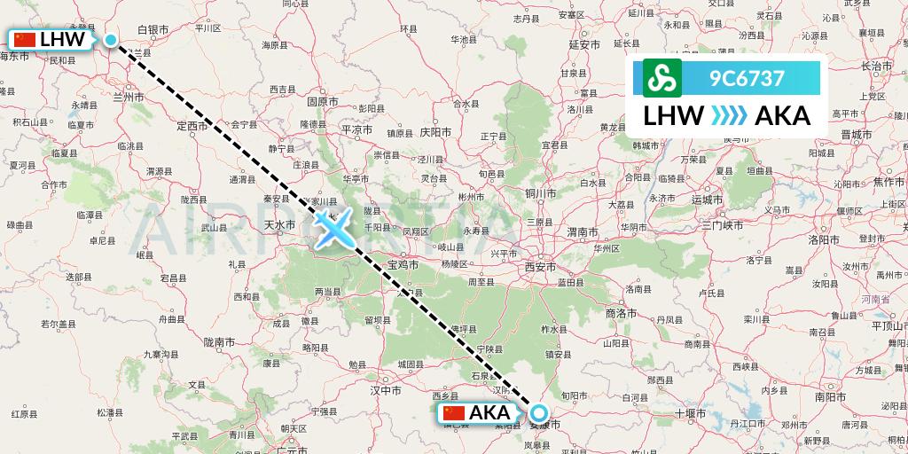 9C6737 Spring Airlines Flight Map: Lanzhou to Ankang