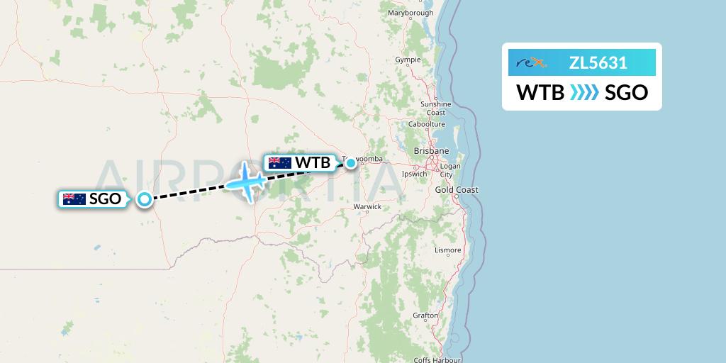 ZL5631 Regional Express Flight Map: Toowoomba to St George