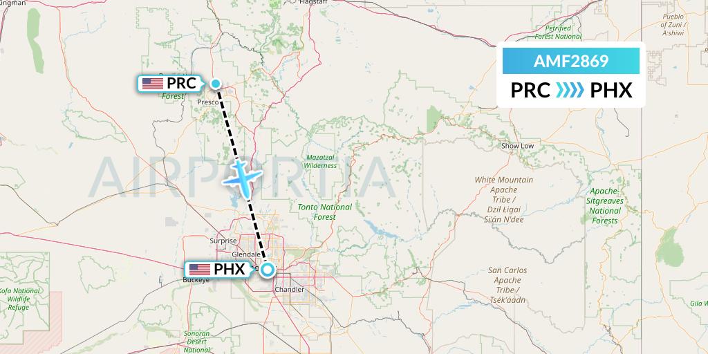 AMF2869 Ameriflight Flight Map: Prescott to Phoenix