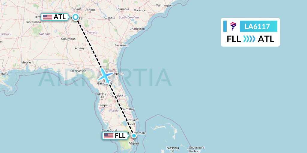 LA6117 LATAM Airlines Flight Map: Fort Lauderdale to Atlanta