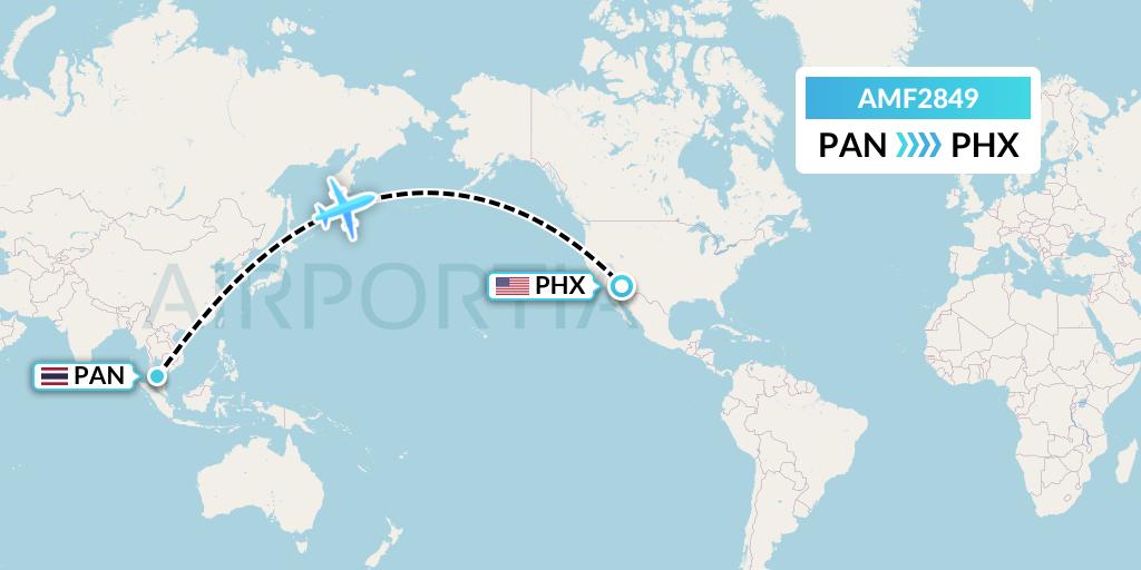 AMF2849 Ameriflight Flight Map: Thailand to Phoenix