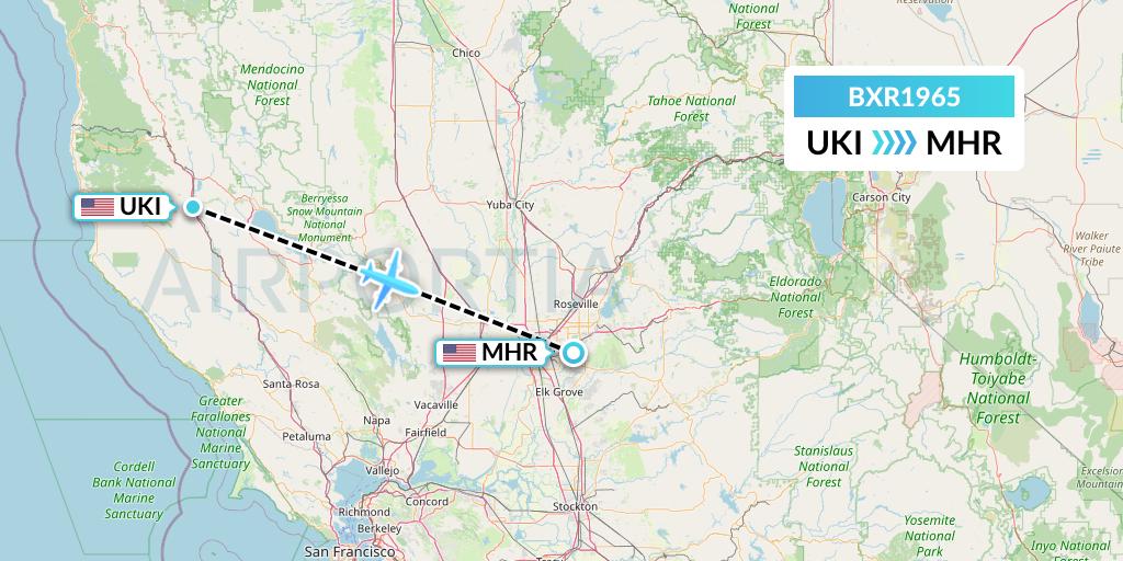 BXR1965 Redding Aero Enterprises Flight Map: Ukiah to Sacramento
