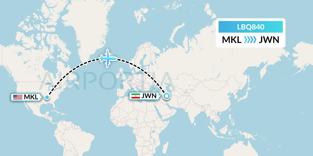 LBQ840 Quest Diagnostics Flight Map: Jackson to Zanjan