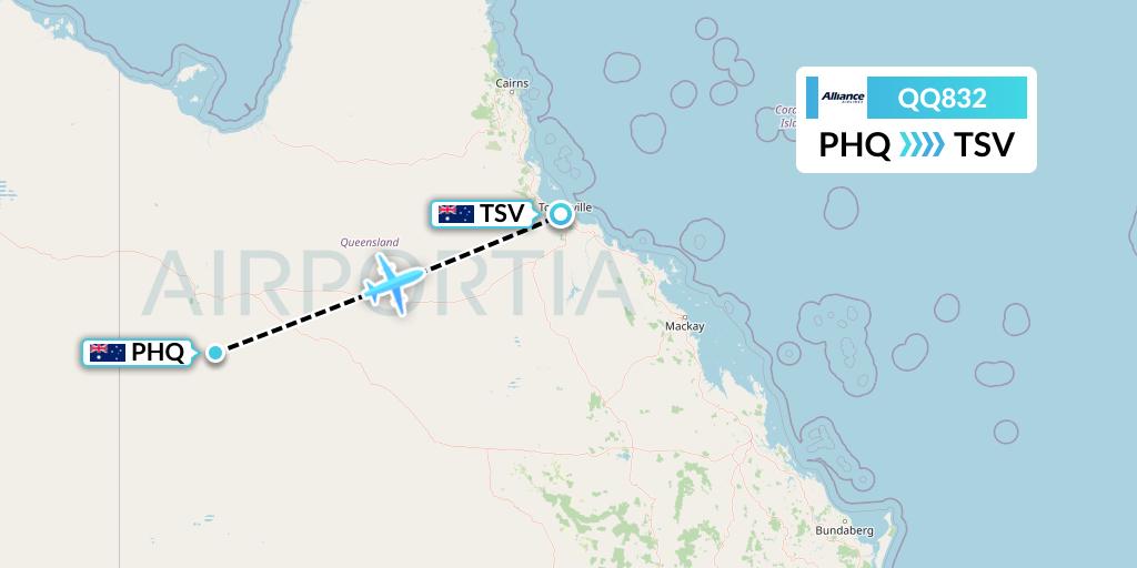QQ832 Alliance Airlines Flight Map: Phosphate Hill to Townsville
