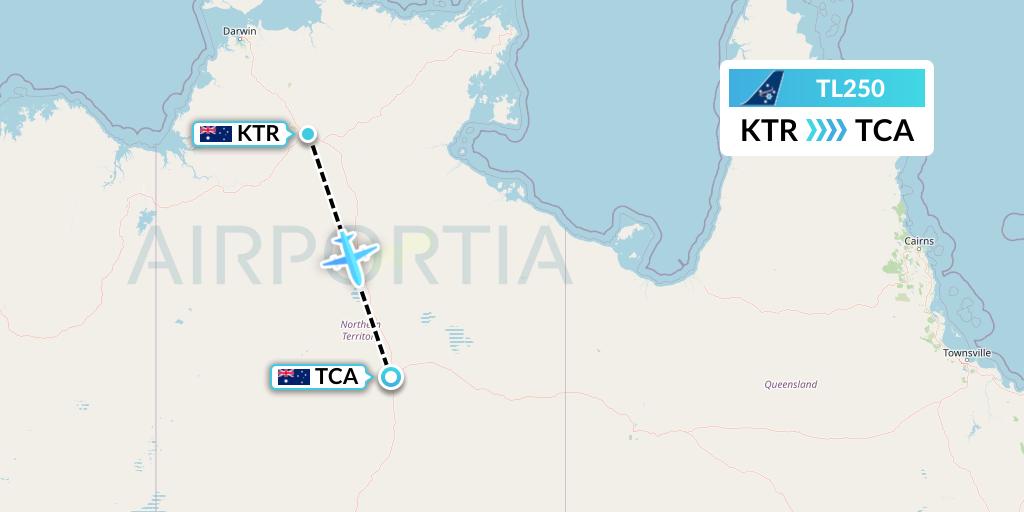 TL250 Airnorth Flight Map: Katherine to Tennant Creek