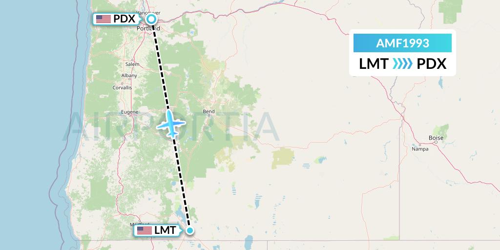 AMF1993 Ameriflight Flight Map: Klamath Falls to Portland