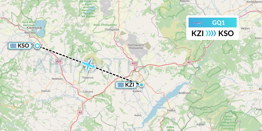 GQ1 Sky Express (Greece) Flight Map: Kozani to Kastoria