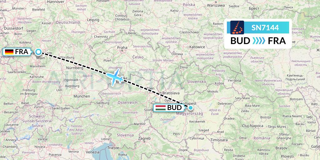 SN7144 Brussels Airlines Flight Map: Budapest to Frankfurt