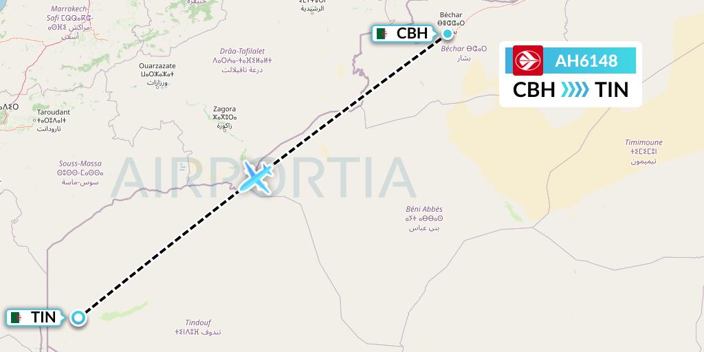 AH6148 Air Algerie Flight Map: Bechar to Tindouf