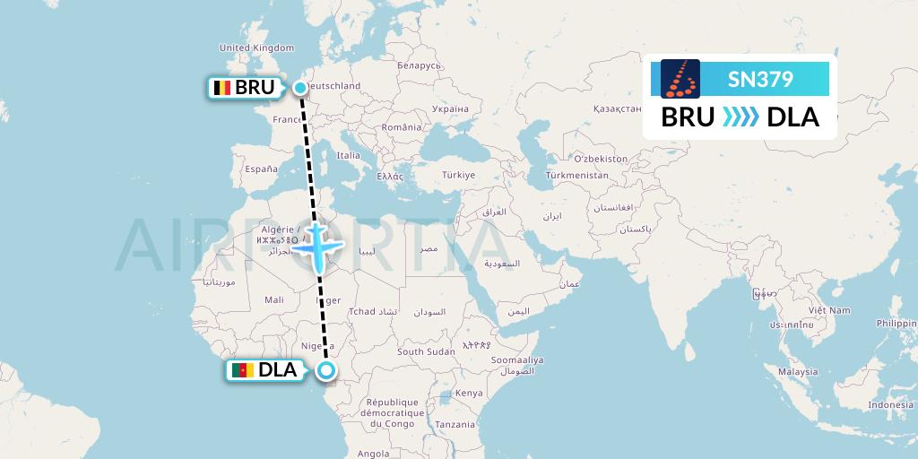 SN379 Brussels Airlines Flight Map: Brussels to Douala