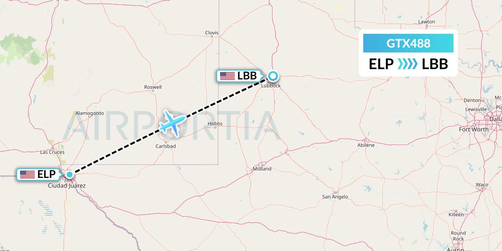 GTX488 GTA Air Flight Map: El Paso to Lubbock