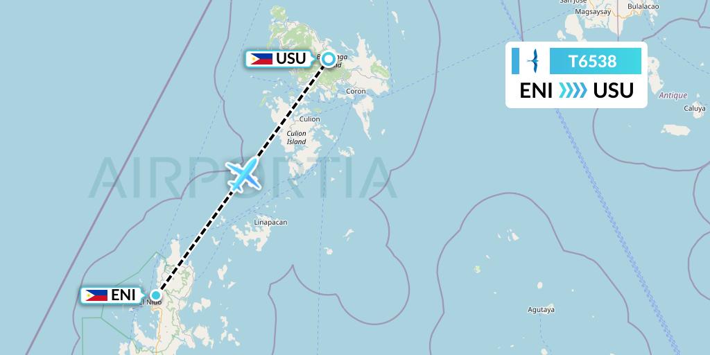 T6538 AirSWIFT Flight Map: El Nido to Busuanga
