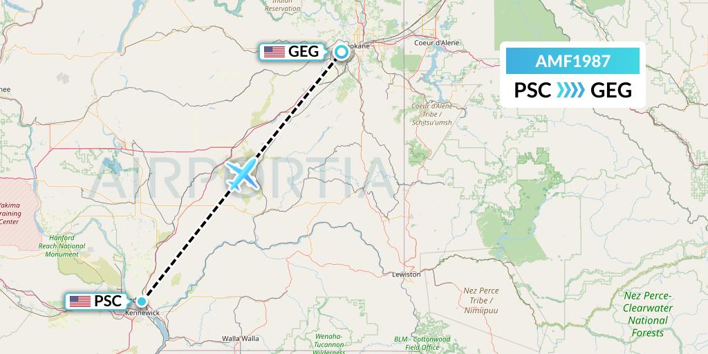 AMF1987 Ameriflight Flight Map: Pasco to Spokane