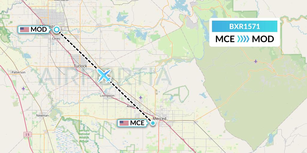BXR1571 Redding Aero Enterprises Flight Map: Merced to Modesto