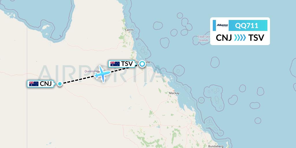 QQ711 Alliance Airlines Flight Map: Cloncurry to Townsville
