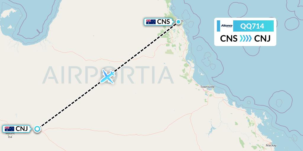 QQ714 Alliance Airlines Flight Map: Cairns to Cloncurry