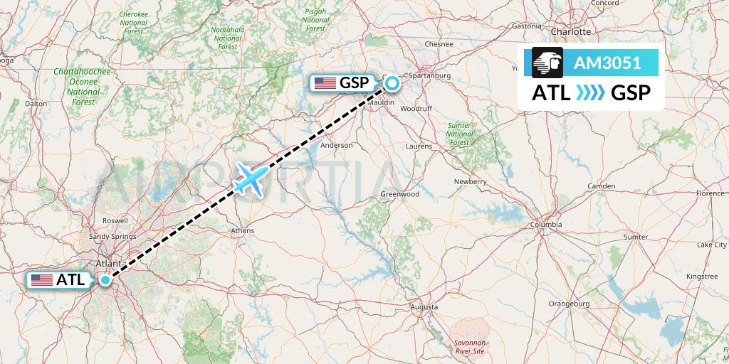 AM3051 Aeromexico Flight Map: Atlanta to Greenville-Spartanburg