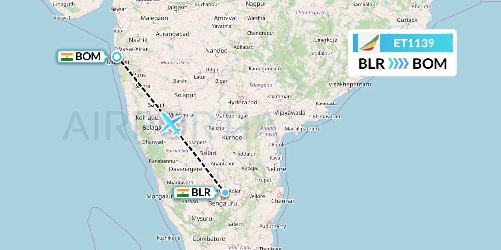 ET1139 Ethiopian Airlines Flight Map: Bangalore to Mumbai