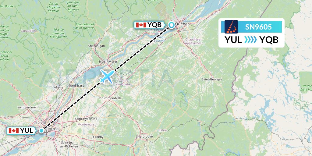 SN9605 Brussels Airlines Flight Map: Montreal to Quebec