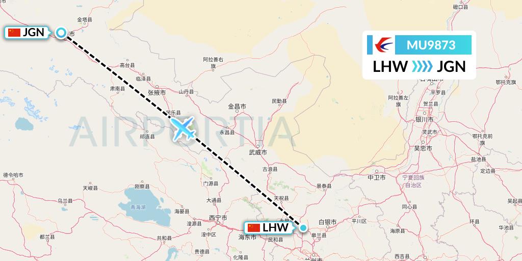 MU9873 China Eastern Airlines Flight Map: Lanzhou to Jiayuguan