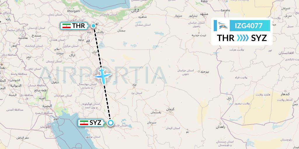 IZG4077 Zagros Airlines Flight Map: Tehran to Shiraz