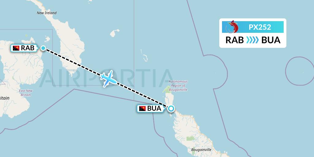 PX252 Air Niugini Flight Map: Tokua to Buka Island