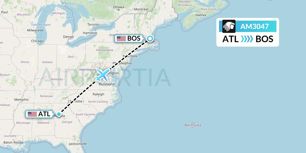 AM3047 Aeromexico Flight Map: Atlanta to Boston