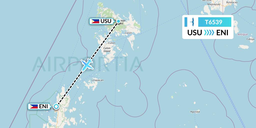 T6539 AirSWIFT Flight Map: Busuanga to El Nido