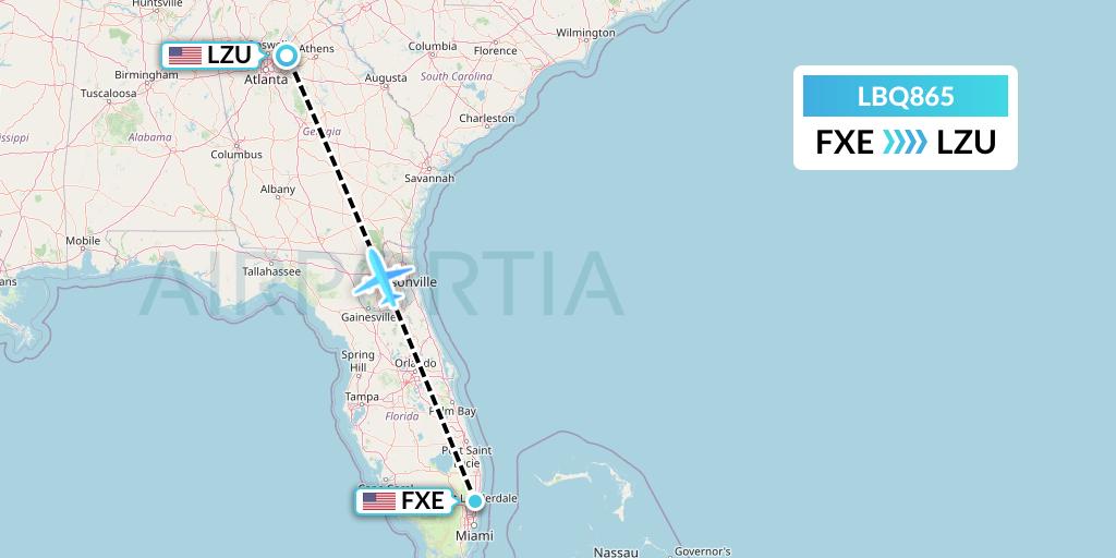 LBQ865 Quest Diagnostics Flight Map: Fort Lauderdale to Lawrenceville