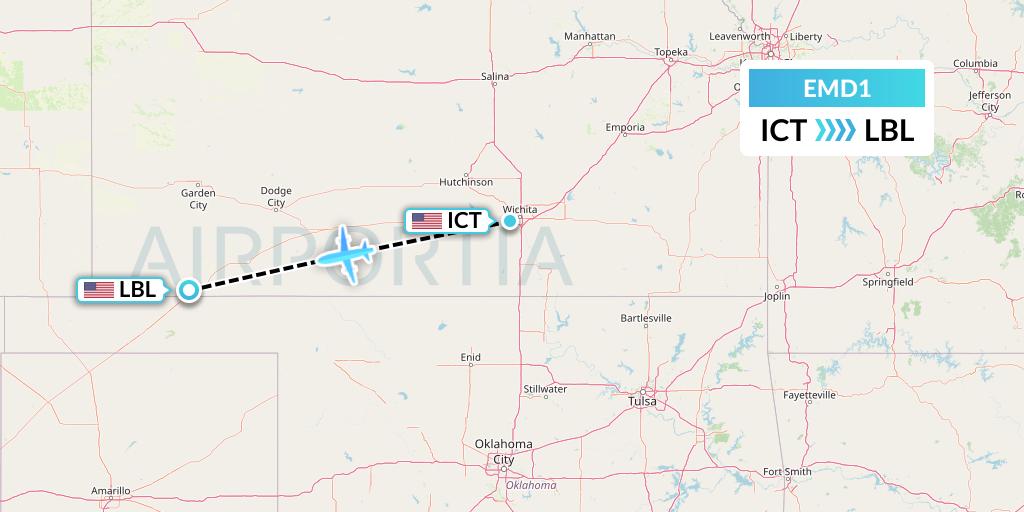 EMD1 Eaglemed Flight Map: Wichita to Liberal