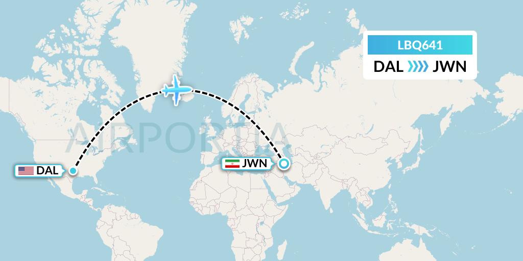 LBQ641 Quest Diagnostics Flight Map: Dallas to Zanjan