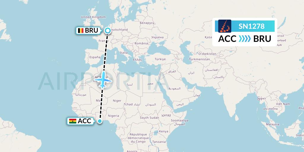 SN1278 Brussels Airlines Flight Map: Accra to Brussels