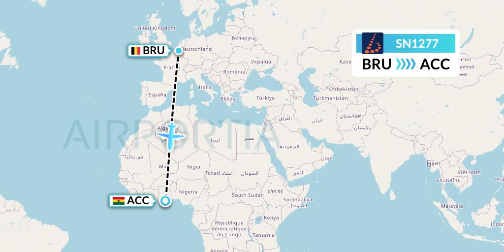 SN1277 Brussels Airlines Flight Map: Brussels to Accra