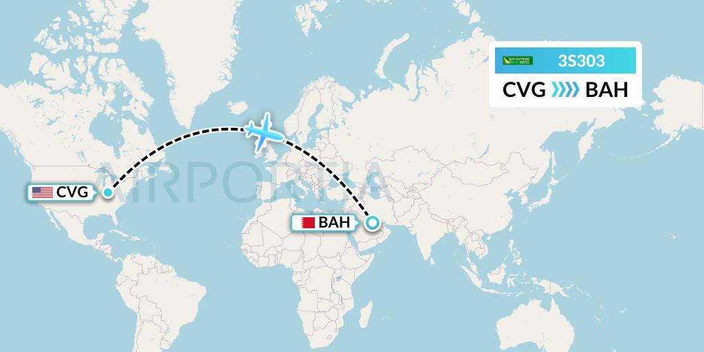 3S303 Air Antilles Express Flight Map: Cincinnati to Bahrain
