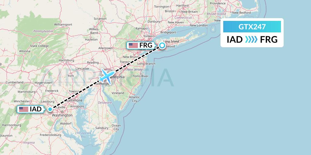 GTX247 GTA Air Flight Map: Washington to Farmingdale
