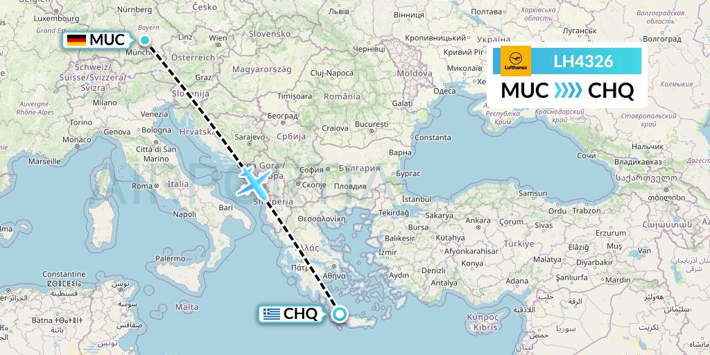 LH4326 Lufthansa Flight Map: Munich to Chania