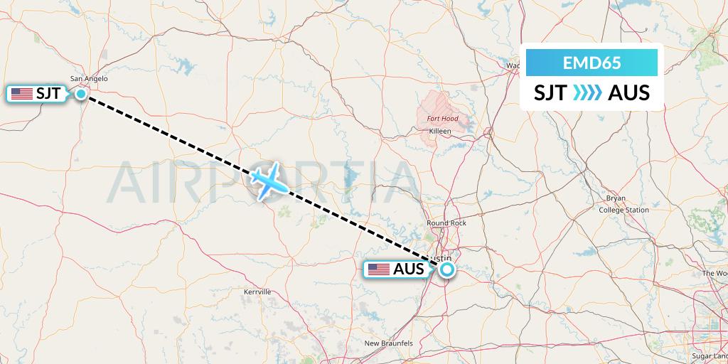 EMD65 Eaglemed Flight Map: San Angelo to Austin