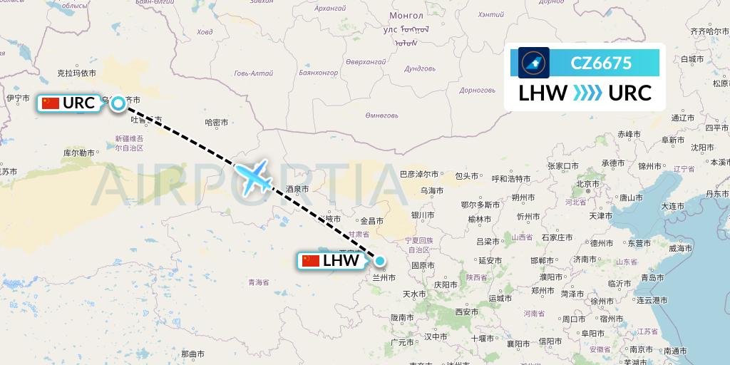 CZ6675 China Southern Airlines Flight Map: Lanzhou to Urumqi