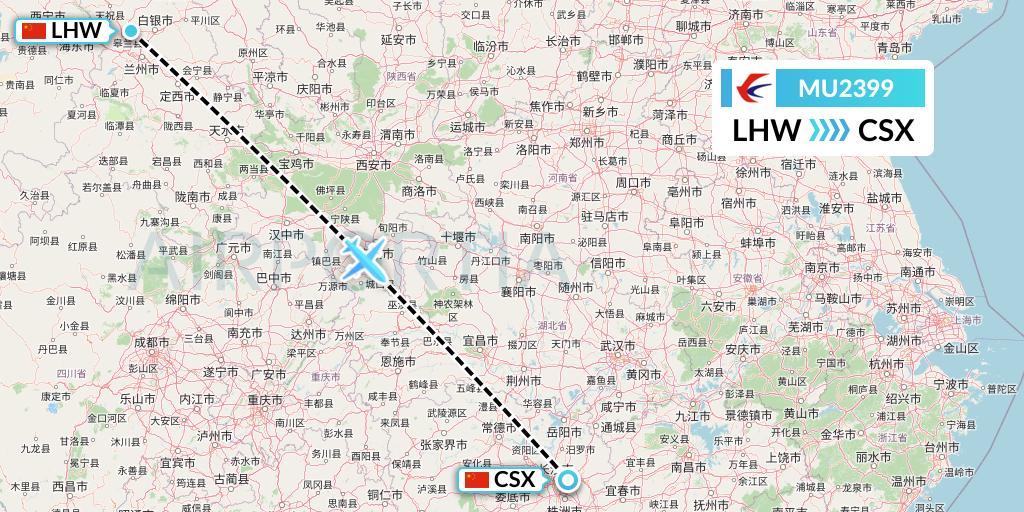 MU2399 China Eastern Airlines Flight Map: Lanzhou to Changsha