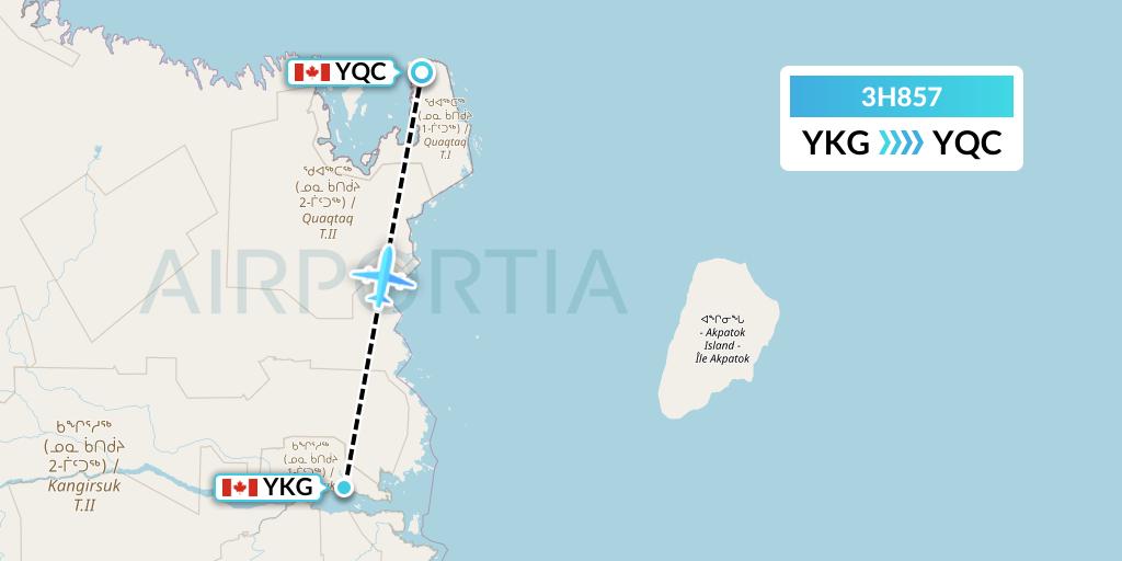 3H857 Air Inuit Flight Map: Kangirsuk to Quaqtaq