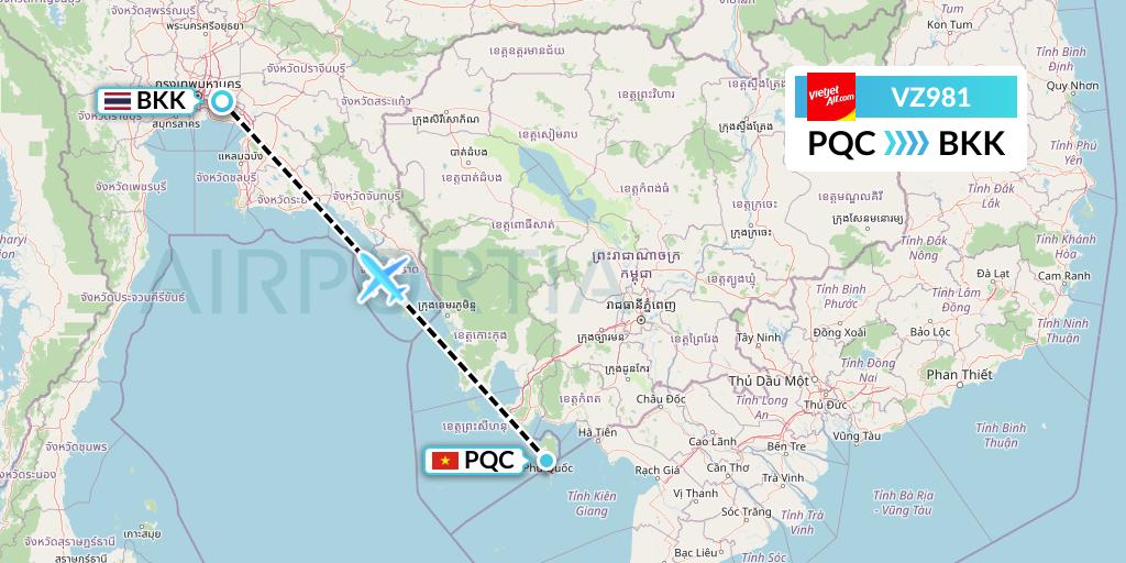 VZ981 Flight Status Thai Vietjet Air: Phu Quoc to Bangkok (TVJ981)